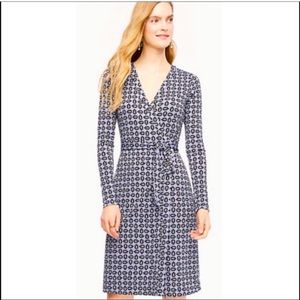 6TALL Ann Taylor blue print long sleeve midi wrap dress